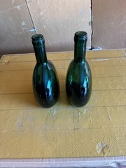 Set of 2 Vintage Dark Green Glass Bocksbeutel Wine Bottles