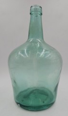 Antique 1860 Green 12&Prime; Wine Jug Valencia Glass Bottle Carbon Demijohn