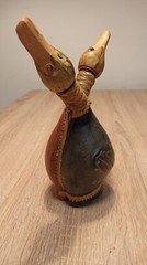 Vintage leather bottle for wine or spirits. Italy. 1980s