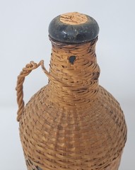 Vintage Portugal Wine Bottle Wicker Wrapped Empty Glass Bottle BIN27