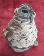 RARE RETSINA GREEK WINE EMPTY CLEAR GLASS DISPLAY BOTTLE WICKER COVER 37 cm tall