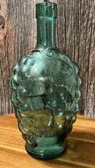 Clear Blue Green Grape Vineyard Design Wine Bottle 9” tall Rare Vintage