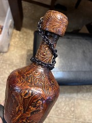 Spanish Matador Brown Leather Wrap Wine Bottle Jug Stopper Cork Catalan VTG