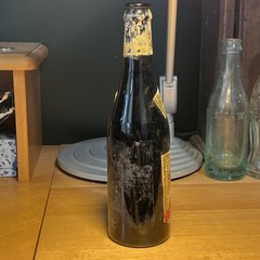 Antique Black Glass Labeled Mission Dry California Burgundy Wine Bottle Bubbling
