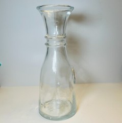 Vtg Wine Clear Glass Carafe Decanter Raised Faux Antique Gold Finish Medall Rare