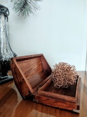 Antique Rosewood or Mahogany Wood Keepsake Box with Brass Inlays