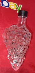 Vintage Grape Cluster Wine Bottle Decanter 7&Prime; INCH Clear Glass W/Lid Made TURKEY