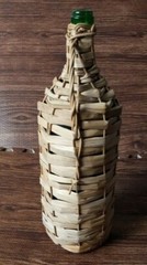 WINE BOTTLE WICKER BASKET Green Bottle with cork Italy Vintage empty