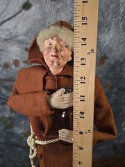 Vtg Folk Art Handmade Monk Doll Bottle Cover Wine Liquor 15&Prime; x 8&Prime; Humorous Decor