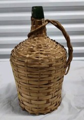 Rare RODEIO Wine Jug Demijohn Green Glass Wicker Wrapped Brazil VTG 1960s Empty