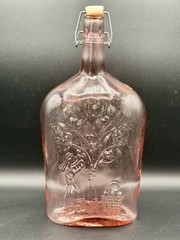 VTG Jus De Fruits Large Pink Glass Wine/Liquor Bottle w Original Rosenthal Label