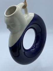 Pottery Face Wine Decanter Jug Circle Round Carafe Glazed Dipped Blue White