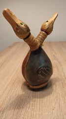 Vintage leather bottle for wine or spirits. Italy. 1980s