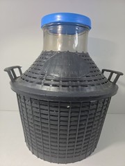 Rare Old Demijohn Clear Glass Plastic Basket (Made In Italy) 14.25&Prime;t X 13.25&Prime;w