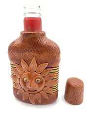 Liquor Bottle Decanter Jug Art Face Handcrafted Leather Look Double sided Sun