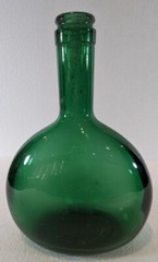 Emerald Green Glass Oval Bottle 8” Tall Marked On Bottom Vintage
