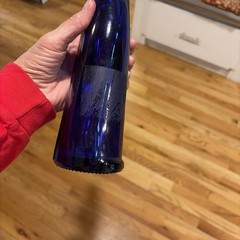 Royal Blue Happy Cat Wine Bottle RHEINHESSEN-RIESLING Cobalt Blue 13&Prime;T Empty