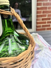 Vintage Green Glass Wine Jug Wicker Basket Demijohn Bottle Alexandria VA